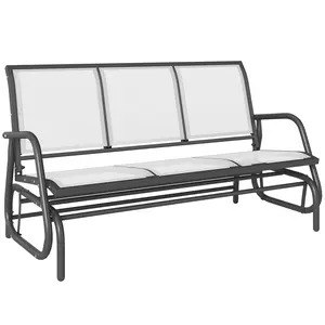 3-Person Outdoor Patio Glider Bench – Seats a Whole Small Family. Wide & Comfortable Seating for Porch, Patio, Backyard or by the Pool. Cream White