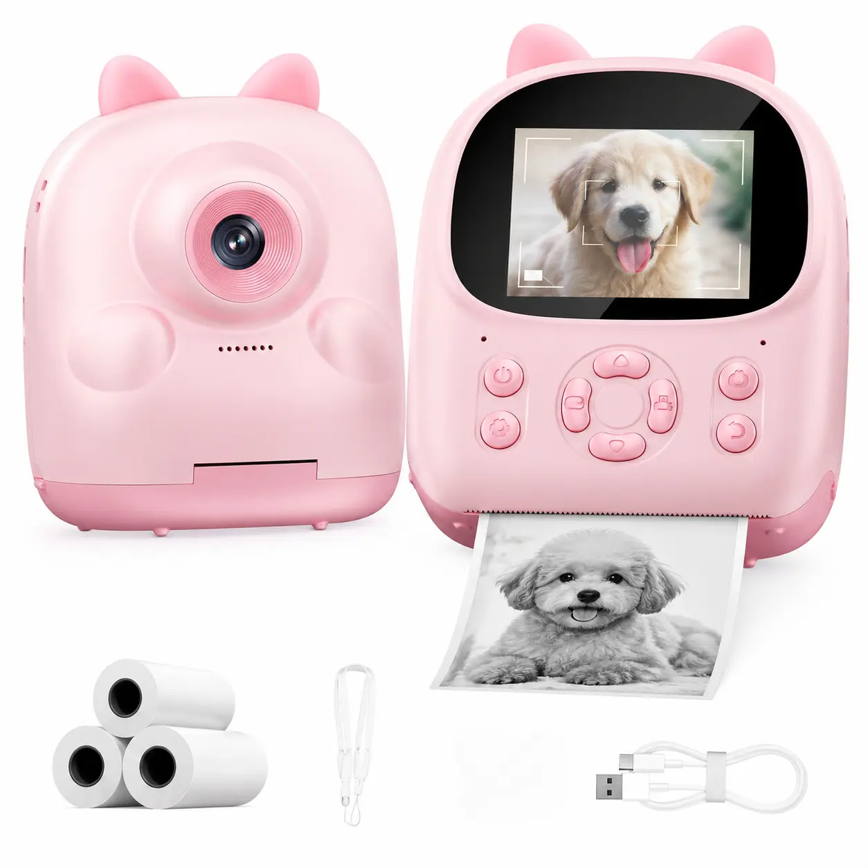 Pet Instant Print Camera - Portable Inkless Thermal Photo Printer with 3 Paper Rolls, Captures & Prints Pet Memories Instantly for Scrapbooks, Home Use