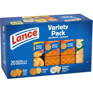 Lance Sandwich Crackers, Variety Pack, 3 Flavors, 20 Individually Wrapped Packs, 6 Sandwiches Each