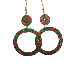 red and green glitter circle earrings