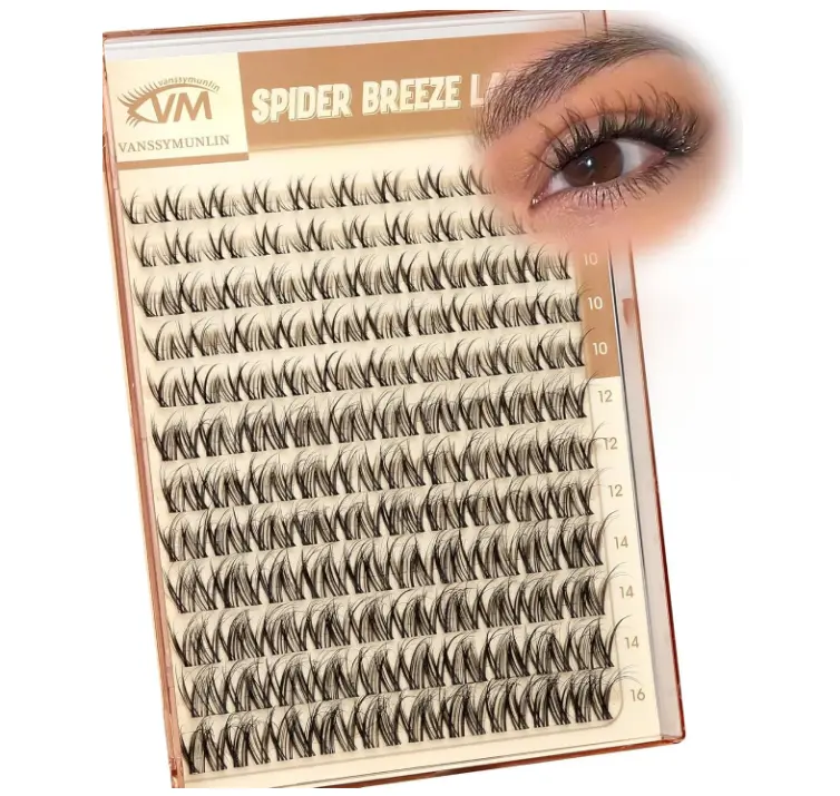 Spider Breeze Lash Clusters, Wispy Natural Eyelash Clusters D Curly | Lashes Cluster Venus 8-16mm Cluster Eyelash Extensions Reusable Individual Lashes with Invisible Band for DIY Vanssymunlin