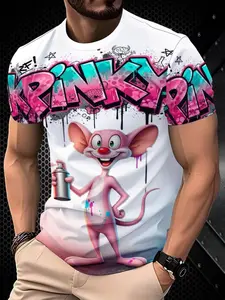 New Men's 3D Trendy Printed Short Sleeve Round Neck T-Shirt, Gym Workout Tee, Casual Sportswear, Breathable, All Seasons Outdoor Activity, Gift Idea