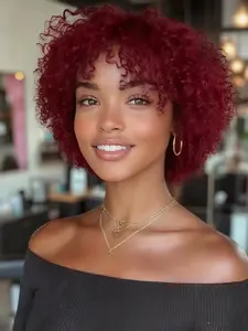 8 Inches Pixie Cut Kinky Curly Wig with Bangs for Women, Human Hair Glueless Wigs Short Curly Style, Full Machine Made Natural Look