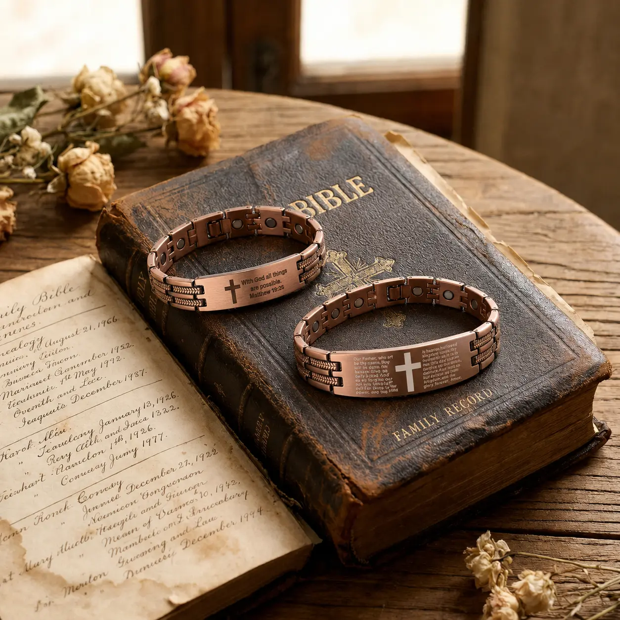 Unisex Copper Magnetic Bracelet - Cross Motif, Adjustable Christian Cuff with Bible Verse, Minimalist Elegant Chain Bangle, Gift Box with Sizing Tool, Faith-Inspired Daily Wear Jewelry