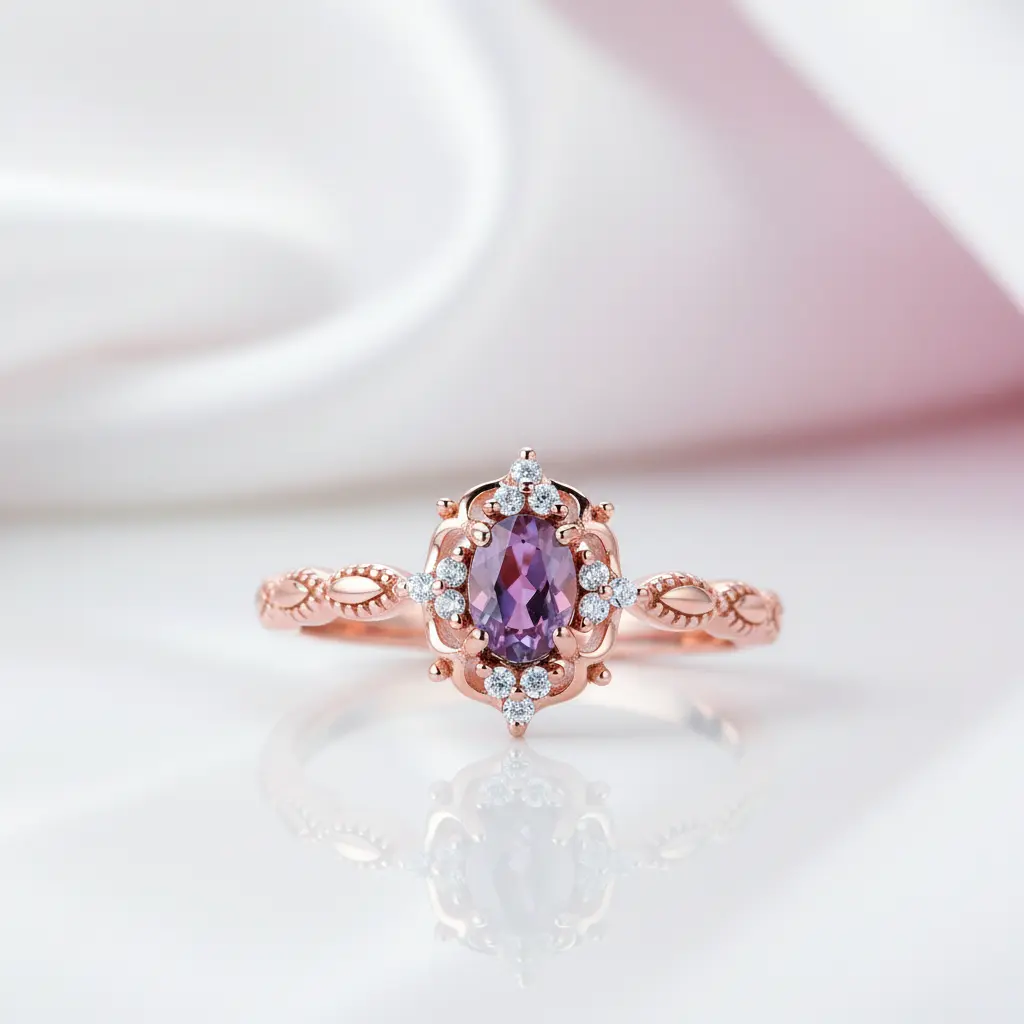 Oval Alexandrite Milgrain Engagement Ring
