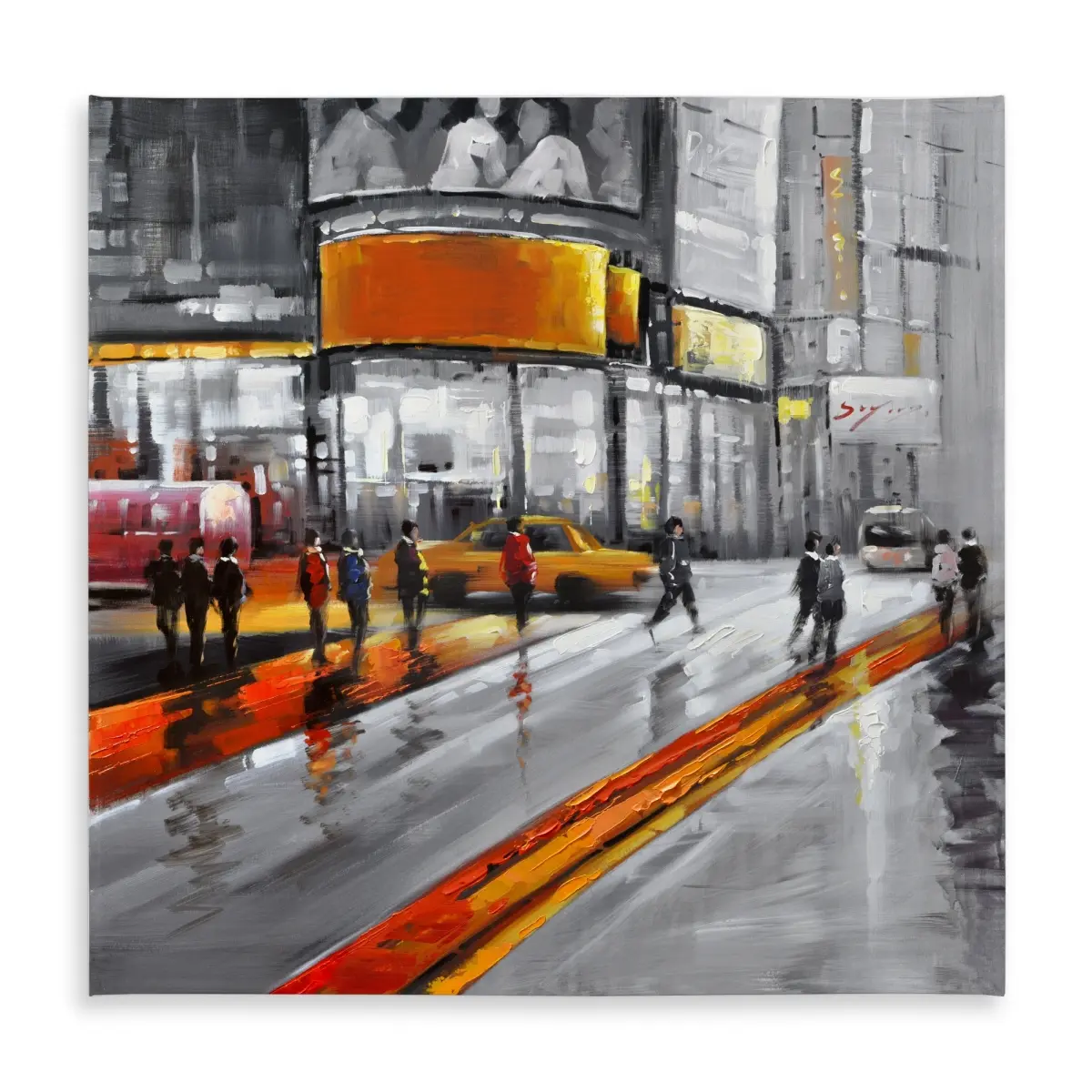 Begin Home Decor Gray Tablecloth (C1TC5858IYAJP1) - 58x58 in, Elegant Vibrant Landmark City Times Square Design, Indoor & Outdoor Kitchen Linen Household Textile