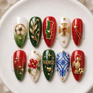 Portugal Inspired Press On Nails | Red Green European Nail Art