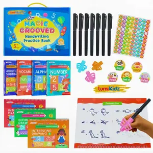 LumiKidz Magic Groove Drawing Book for Toddlers - Alphabet & Number Learning Tools, Beginner-Friendly Pen Control Workbook, Early Childhood Literacy Kit with Stickers & Pens (Outdoor Use)
