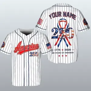 Custom America 250 Baseball Jersey Personalized USA Patriotic Pinstripe Button Shirt 1776-2026 Independence Day Gift