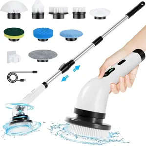 AIT Corp Electric Spin Scrubber LA4 Dual Speed Bathroom Scrubber with Display 8 Cleaning Heads Cordless Power Scrubber for Floor Tile