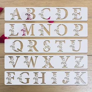 5 Piece Floral Letter Templates, Reusable 2.0x12.0 Inch Drawing Stencils for Textiles, Painting, Scrapbooking, Gifts, Birthdays, Weddings