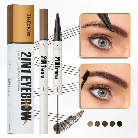 2-in-1 Dual-Action Waterproof Eyebrow Pencil & Styling Gel - Smoothing Silky Long-Lasting Cosmetic, Fills & Sets Hair-like 3D Brows for Flawless Natural Look, Ideal for Daily Wear (Brow Makeup Products)
