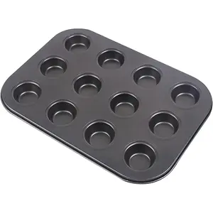 Carbon Steel Non Stick Coating Muffin Pan, 1 Pack Mini Size 10.5 Inch x 7.2 Inch 12 Cup Cupcake for Baking of Muffin, Cake, Doughnut and Bread (1)
