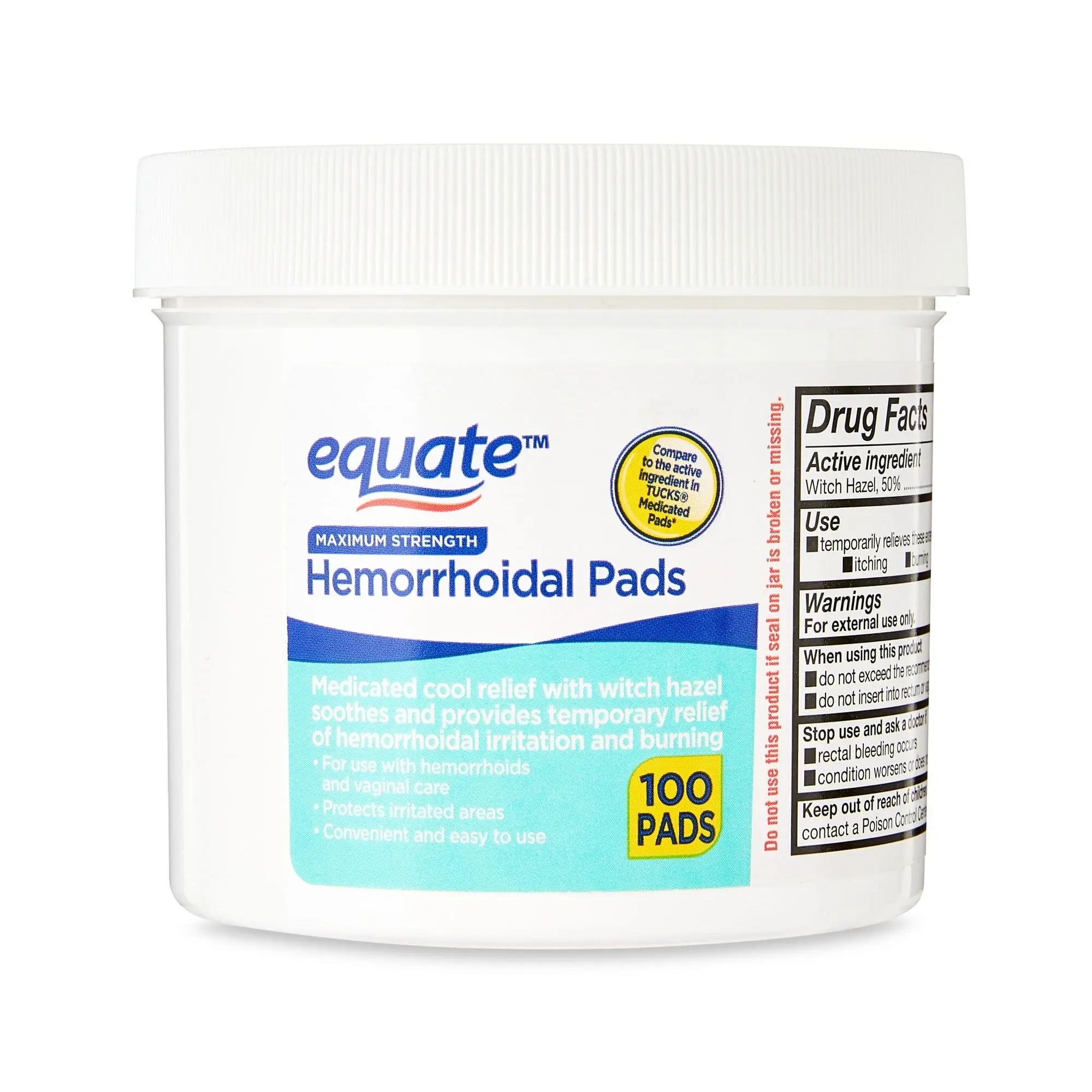 Equate Maximum Strength Medicated Cool Relief Hemorrhoidal Pads 100 Count - Effective Relief for Hemorrhoids and Digestive Issues