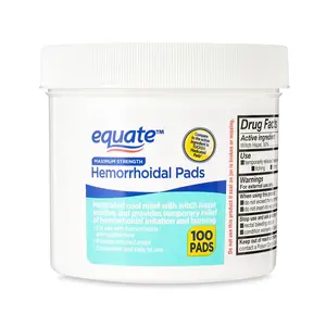 Equate Maximum Strength Medicated Cool Relief Hemorrhoidal Pads 100 Count - Effective Relief for Hemorrhoids and Digestive Issues