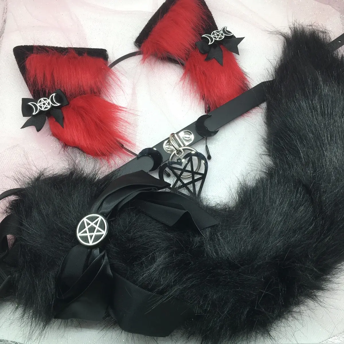 black red ear necklace Halloween costume kawaii goth black red ear necklace Halloween costume kawaii goth