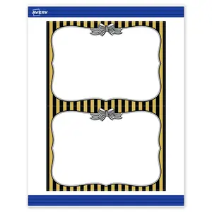 Avery Printable Rectangle Invitation Cards, 5" x 7", Matte White, Pre-printed Metallic Gold & Black Stripes/Bow Design, Sure Feed Technology, Laser & Inkjet Compatible, 40 Total