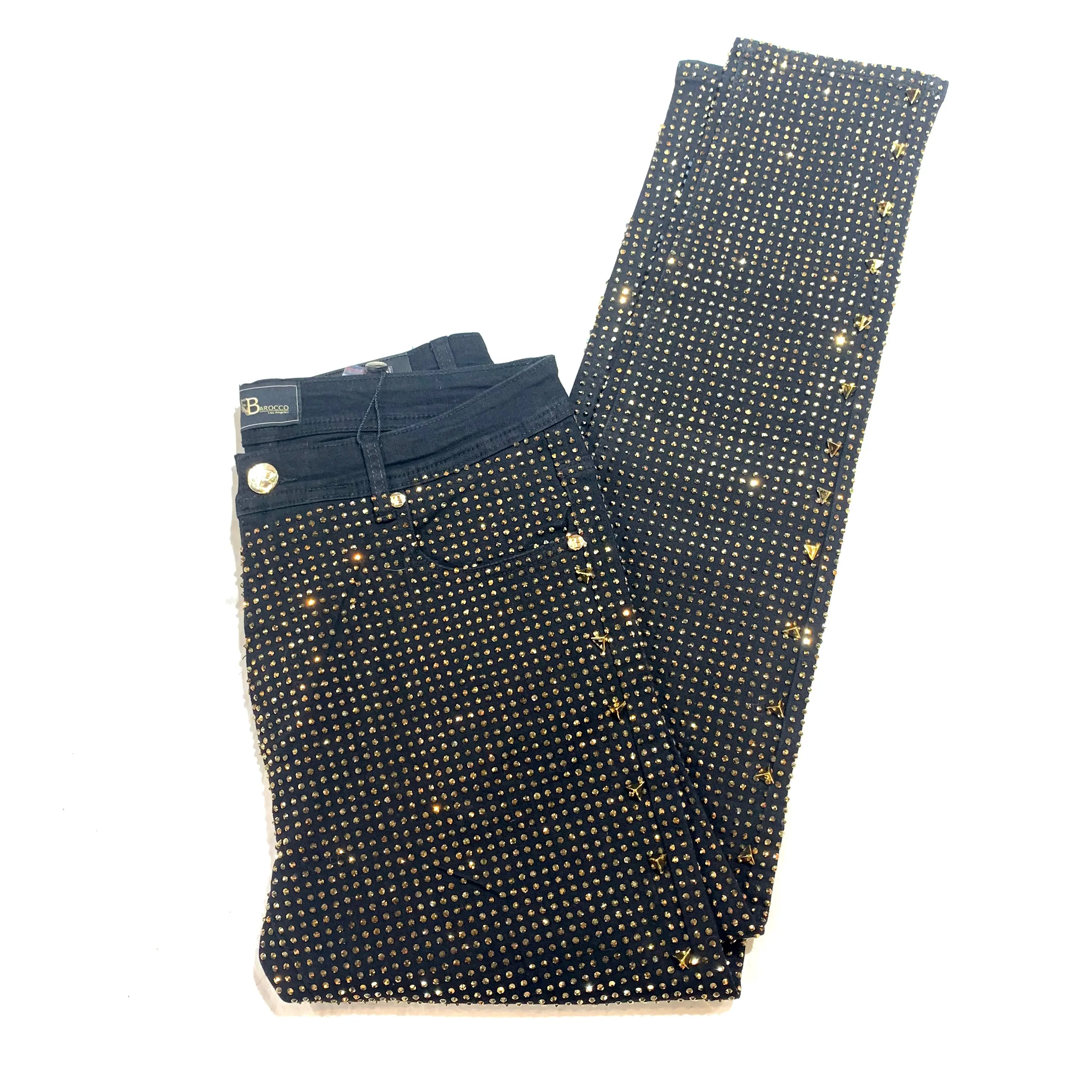 Barocco Black Fully Loaded Gold Crystal Spiked Jeans