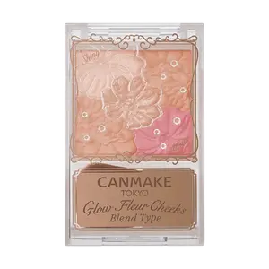 CANMAKE Japan Petal Creamy Cheek Blush Palette #B01 Soft Coral - Buildable Matte & Shimmer Finish, Natural Glow, Face Highlighter & Bronzer for Warm Skin Tones, Includes Brush