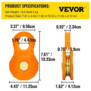 VEVOR Snatch Block, 11T/25, 000 LBS Working Load Limit, Heavy Duty Winch Pulley for 0.55/14 mm Synthetic Rope or Soft Shackles, Off-Road Recovery Accessories for Tractor, Truck, ATV UTV, 2 Packs