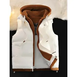 Two-Piece Vest Jacket - Sleeveless, Hooded, Zip-Up Outerwear for Fall/Winter |     Machine Washable Tops Womenswear Basic Beige Casual Fitted Minimalist Can be used with a raincoat