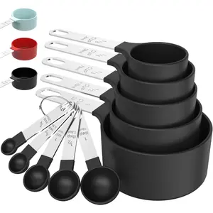 Measuring Cups & Spoons Set, Stackable Cups and Spoons, Nesting Measure Cups with Stainless Steel Handle, Kitchen Gadgets for Cooking & Baking (Black)