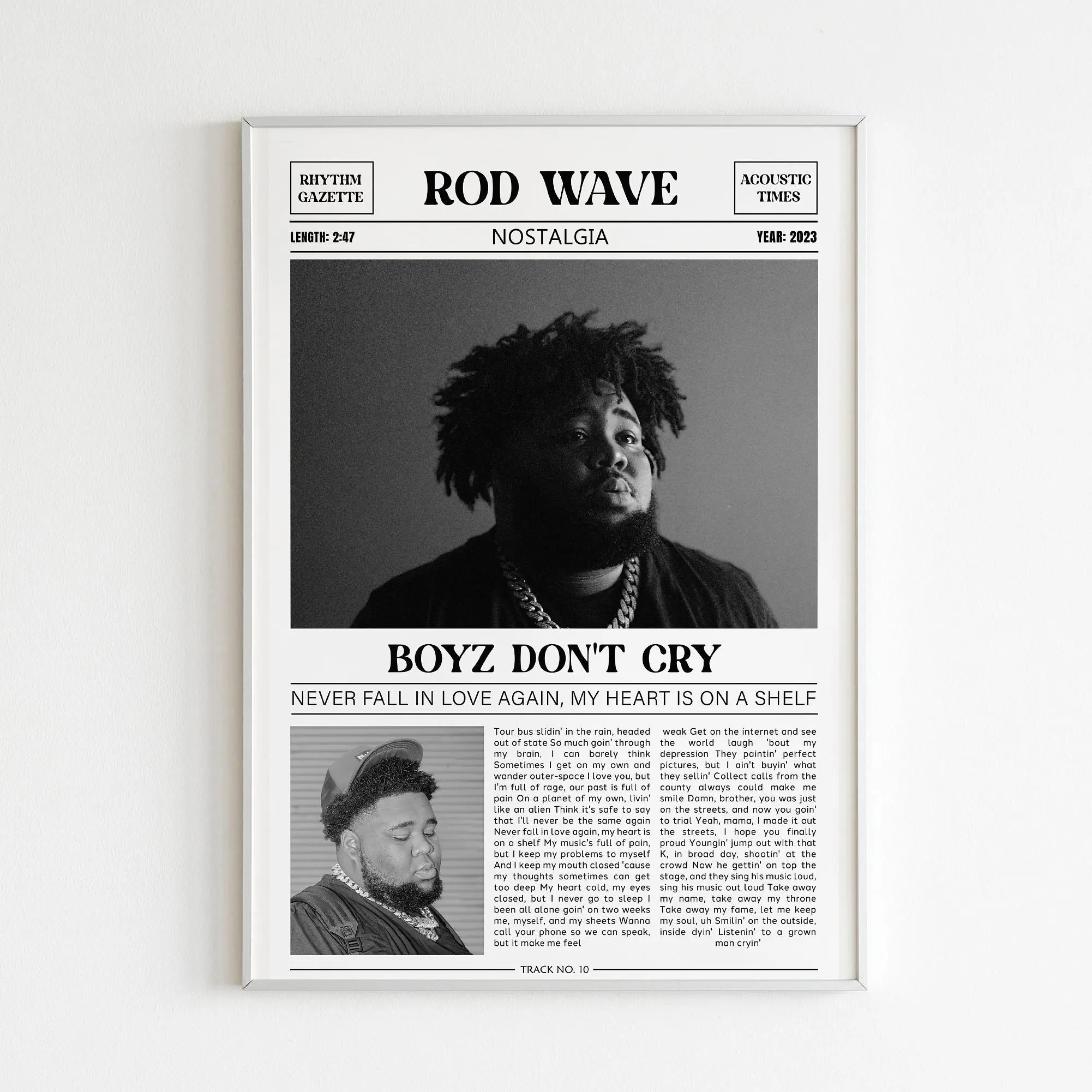 Rod Wave Retro Newspaper Print / Boyz Don't Cry Poster No Frame / Lyrics Print / Nostalgia Poster / Music Gift