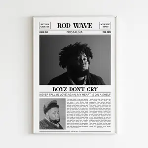 Rod Wave Retro Newspaper Print / Boyz Don't Cry Poster No Frame / Lyrics Print / Nostalgia Poster / Music Gift