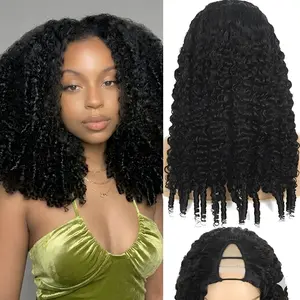 V Part Wig Human Hair Burmese Curly Wig No Leave Out No Sew in 180% Density Upgraded U Part Human Hair Wig with Drawstring Glueless V Shape Clip in Half Wig for Women Beginner Friendly No Glue Ready to Go Wig Natural Black #SummerWins #DealsForYouDays