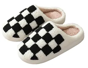 Cozy Winter Slippers for Men & Women Warm Checkered Design with Supportive Memory Foam Black Plush Lining Non Slip Sole Breathable Cushioned Footwear