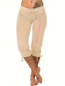 5791-G78 Spring Summer 2026 European Women's Fashion Casual Seven-Quarter Pants, Pocket Mid-Waist Drawstring Tight Leg Pants