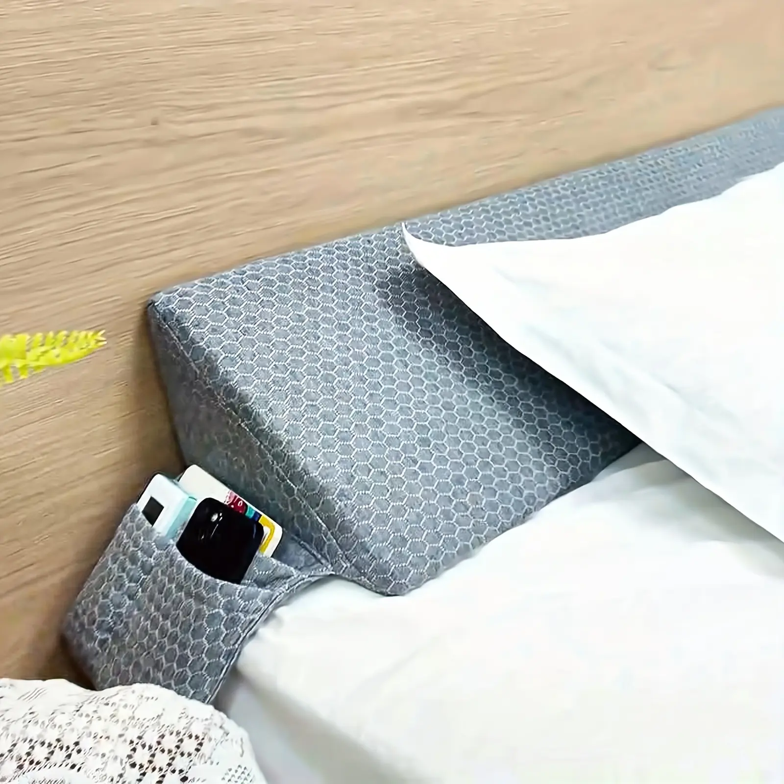 Bed Wedge Pillow with Side Pocket, 3-Size Triangle Bolster Pillow, Mattress-Headboard Gap Filler for Bedding Linens & Mattress Accessories