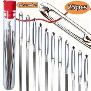 Large Eye Hand Sewing Needles, 25pcs Durable Stainless Steel Needles for Embroidery and Sewing, Sewing Tools Perfect for Seniors and Leather Crafting, Needle Crafts Kit, Sewing Supplies Crafts