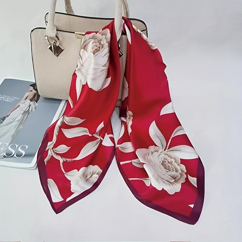 Women’s silk scarf, headband, neck scarf, headscarf, women’s faux silk scarf, red floral scarf, soft and breathable luxurious neckband and hair accessories—ideal for travel, parties, weddings, and holiday gifts