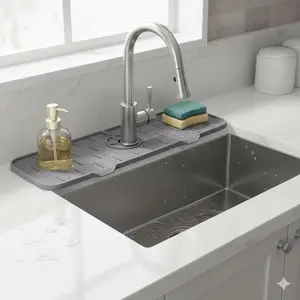 Silicone Sink Splash Guard, Anti-Splash Rim with Drip Groove & Water Collection Mat, Universal Non-Slip Kitchen Bathroom Sink Protector, Dishwasher Safe, Easy Clean, Anti-Mildew, Anti-Stain.