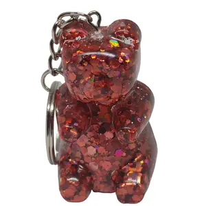 Handmade Red Glitter Teddy Bear Keychain for Everyday Use