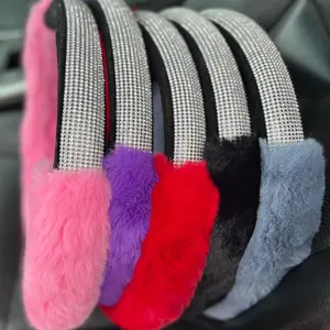 Diamond Fluffy steering wheel cover, Soft Plush with Bling Crystal Anti slip Car wheel cover