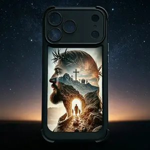 Shockproof Airbag Corner iPhone 17 Pro Max Case with Jesus Cross Design for Apple 13-17 ProMax Heavy Duty Anti-Drop TPU PC Protective Cover