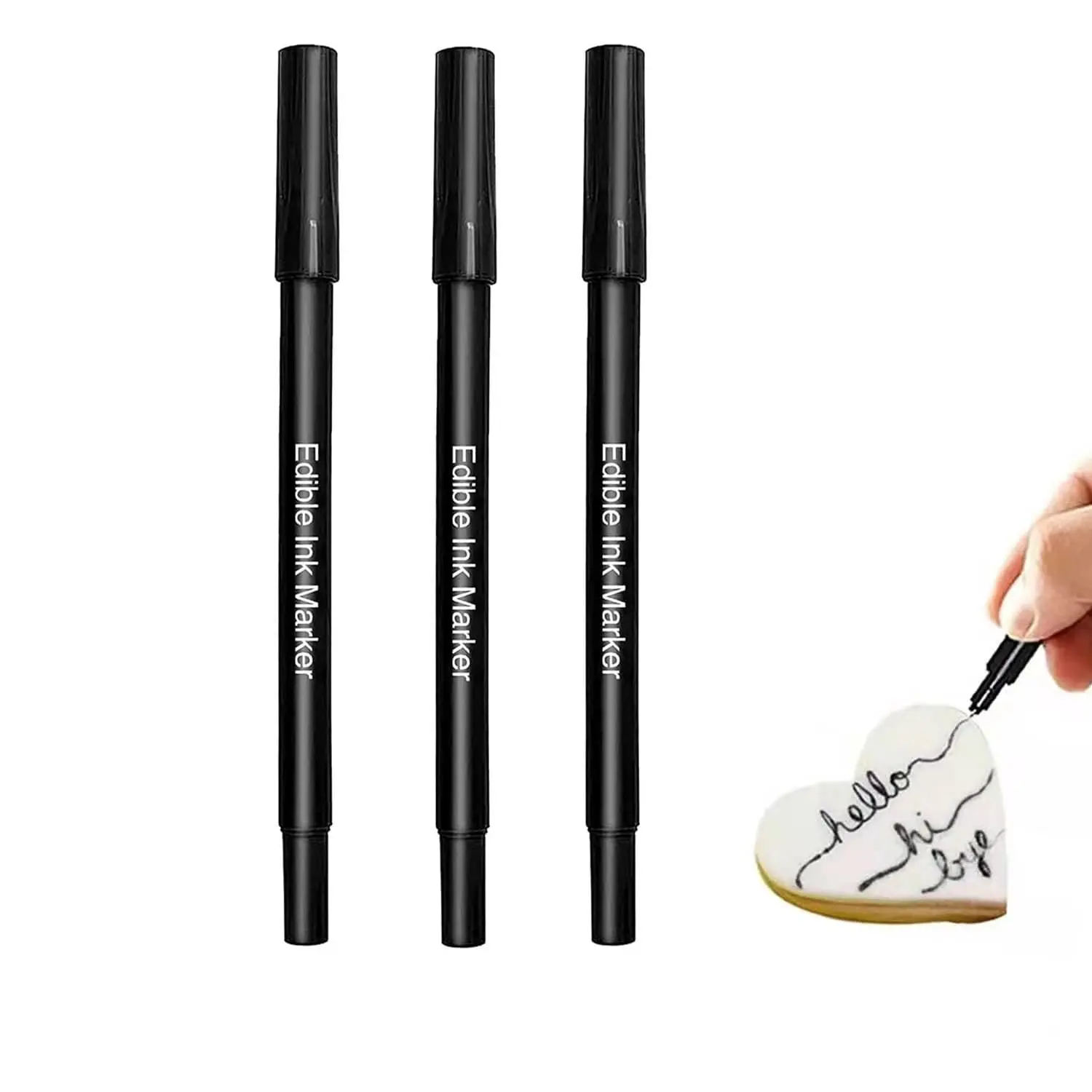 Edible Markers Food Decorating Pens Ultra Fine Tip(0.5mm) Food Coloring Pens, Double Sided Food Grade Gourmet Writers for Cake,Cookie,Fondant Decorating,Painting,Drawing,Baking（Black 3PCS)