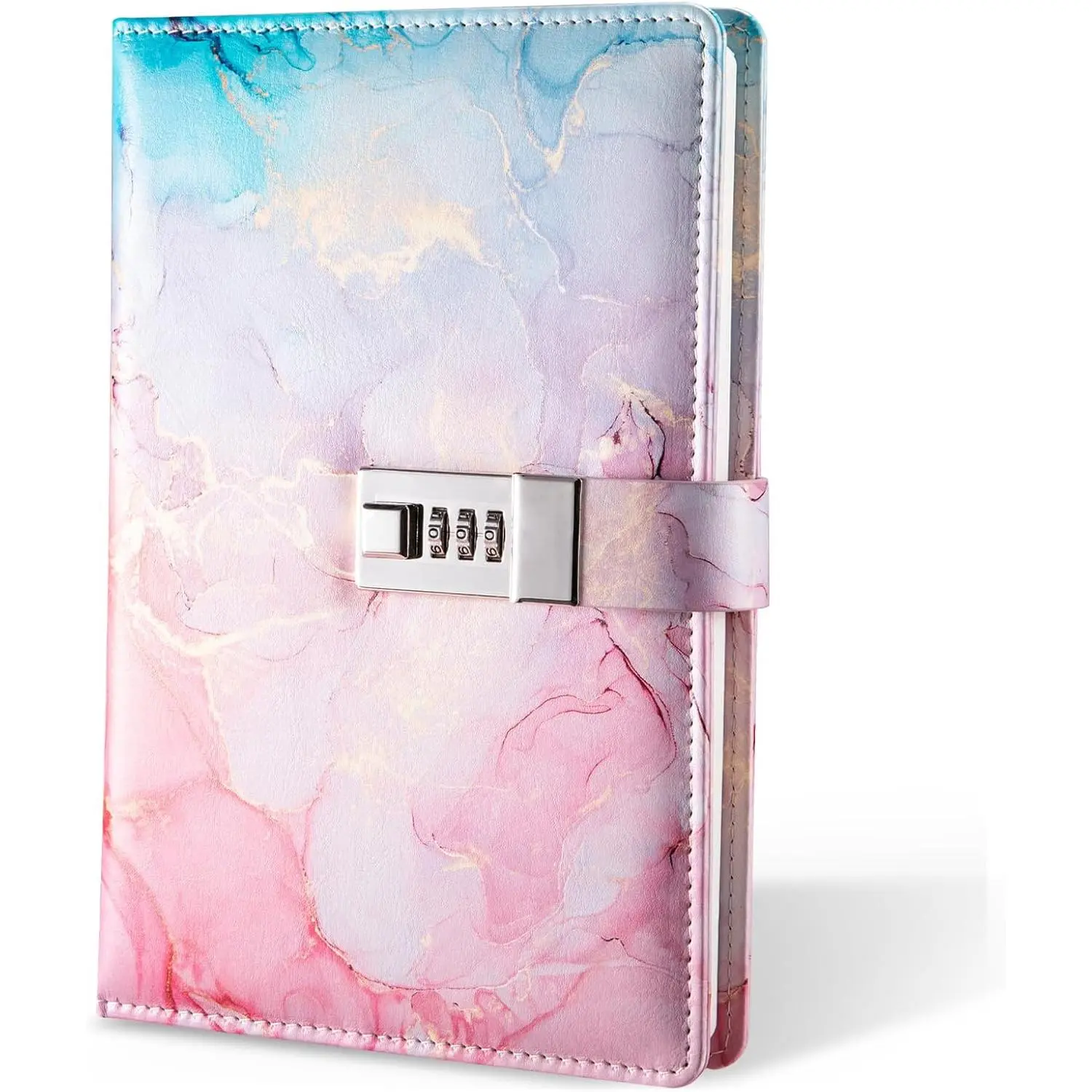 Diary with Lock, A5 Lockable Journal, PU Leather Combination Lock Diary, Lock Diary Planner Organizer for Men and Women, Office Product 8.6 x 5.9 in- Pink