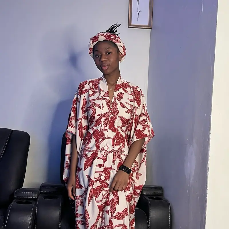 Rich Anty Party Dress for Women - Red and White Patterned Outfit with Long Sleeves and Headpiece set