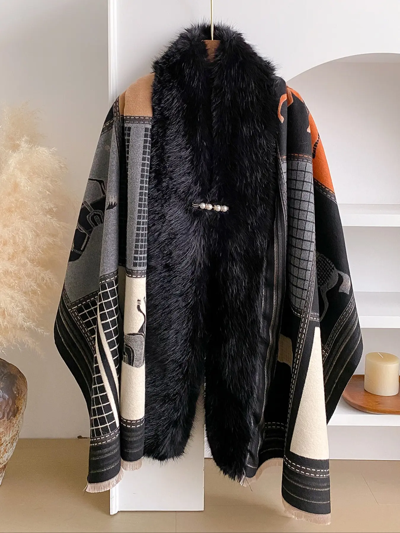 Women's Elegant Woven Scarf, Fall & Winter Thick Fabric, Loose-Fit Design, Warm Accessory Gift for Women, Perfect Seasonal Fashion Item, Blanket Scarf, Loose Fit Shawl, Fashion Shawl Wrap, Dress Shawl