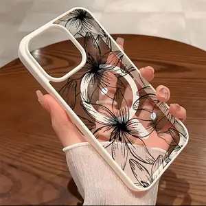 Premium Magnetic Phone Cases for iPhone11/12/13/14/15/16//17/Air/promax/Plus Aesthetic Floral Black Line Lily y2k cased MagSafe Ready, Anti-Fall, Springtok and Ultra-Thin Design | Perfect for Everyday Use Screen Protector Resistance Lightweight Shockproof