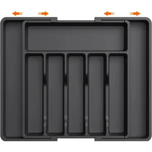 Silverware Drawer Organizer, Expandable Utensil Tray for, BPA Free Flatware and Cutlery Holder, Adjustable Plastic Storage for Spoons Forks Knives, Large, Black