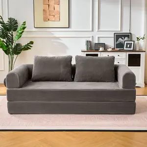 79" Oversized Boneless Sleeper  loft Sofa bed 5-in-1 Convertible Couch Bed with Fixed Frame & Cylindrical Pillow Ultimate Foldable Corduroy Futon for Living Room & Studio
