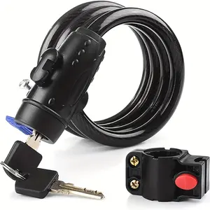 1pc Heavy Duty Weatherproof Bike Lock with 2 Keys  Outdoor Anti-Theft Cable Lock for Bicycles, Motorcycles, Scooters, and E-Bikes, Black Mounting Bracket Included