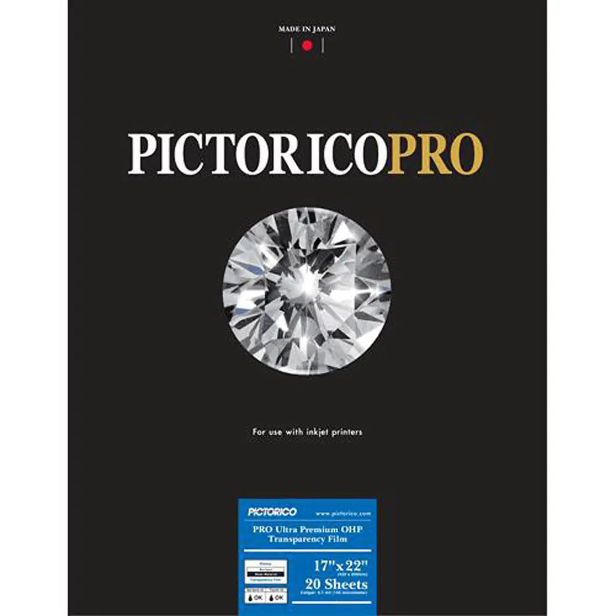 Pictorico TPS100, Ultra Premium Over Head Projector Transparency Inkjet Film, 184gsm, 5.7mil., 17x22", 20 Sheets