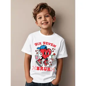 Six Seven Bruh Heart 67 6 7 Valentines Day Novelty Graphic Kid T-Shirt | Popular Street Style Tees Tops for Kid, Casual All-season Wear with Crew Neck and Regular Fit