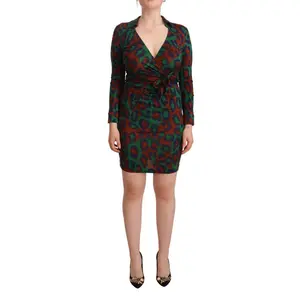 Diane Von Furstenberg Red Green Leopard Silk Jersey Mini Wrap Dress