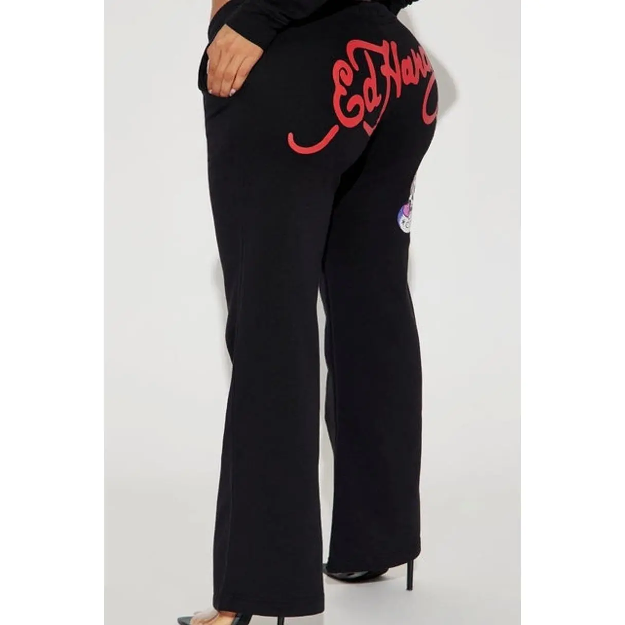 ED HARDY Women's NYC Theme Graphic Cotton Wide Leg Sweatpants, Casual Wear with Drawstring, Front & Back Prints for Matching Hoodie